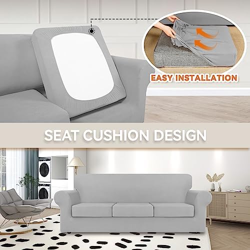 KEKUOU 4 Piece Stretch Couch Covers for 3 Cushion Sofa Pet Friendly