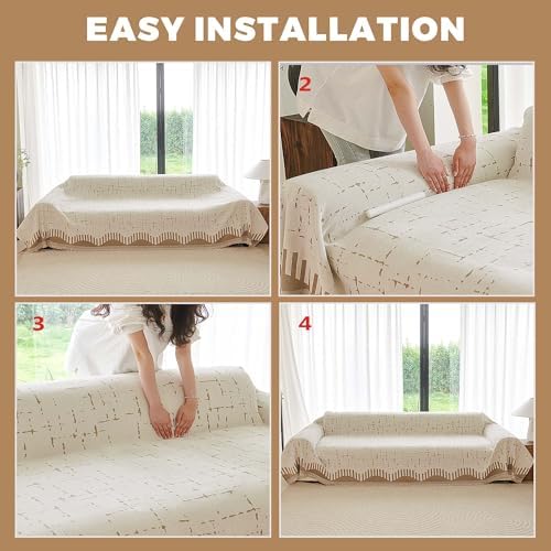Reversible Chenille Sofa Cover Pet Friendly 71x150 Khaki