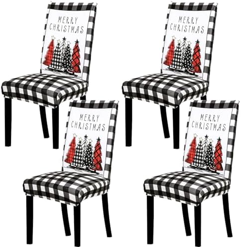 Whaline 4Pcs Christmas Chair Slipcovers with Xmas Tree Pattern