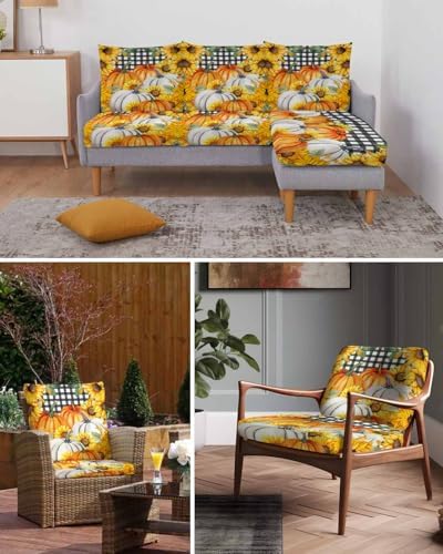 Fall Sunflower Pumpkin Sofa Cushion Covers Washable Removable Stretchable