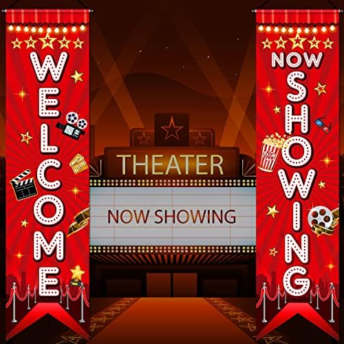 Movie Night Porch Sign Banner with Welcome and Now Showing