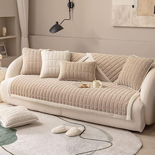 Vctops Velvet Plush Plaid Sofa Cover Non Slip Sectional Couch Protector 1
