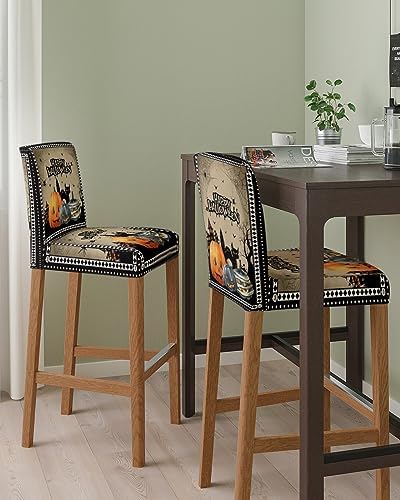 Halloween Bar Stool Covers Set of 2 Black White Plaid