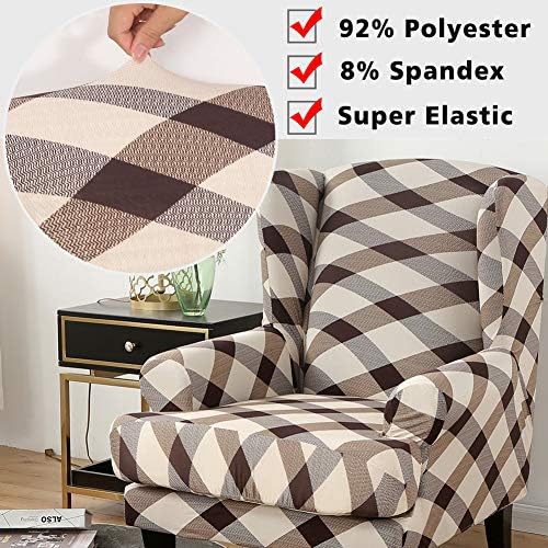 Wingback Chair Cover 2 Piece Durable Soft Slipcover for Armchair