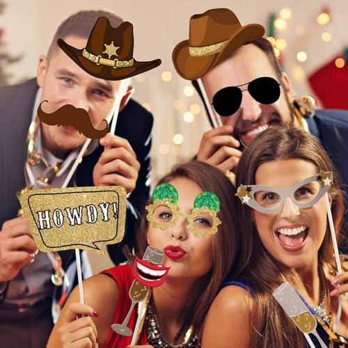 Blulu 26 Piece Cowboy Western Photo Booth Props Kit