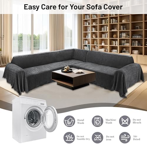 100 Waterproof L Shape Sectional Couch Cover with Tassel