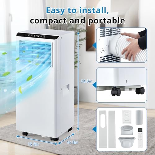 Kiarixo 8000 BTU Portable AC Unit with Dehumidifier Fan and Window Kit