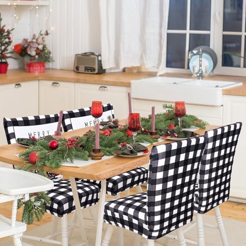 Whaline 4Pcs Christmas Chair Slipcovers with Xmas Tree Pattern