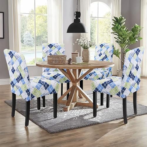 Sufdari Dining Chair Covers Set of 6 Green Blue Plaid