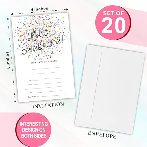 20 Pcs Confetti Invitation Cards With Envelopes