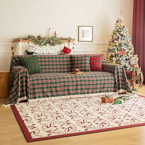 Vctops Green Buffalo Plaid Sofa Cover for Sectional Farmhouse