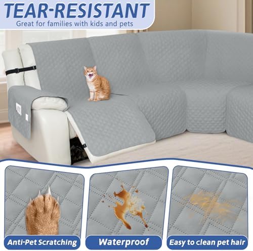 Arfntevss L-Shape Recliner Sectional Couch Cover - 5 Seater Silvery Gray