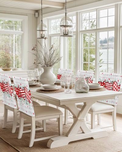 LooPoP Chair Covers Set of 4 Love Heart Red Plaid Eucalyptus