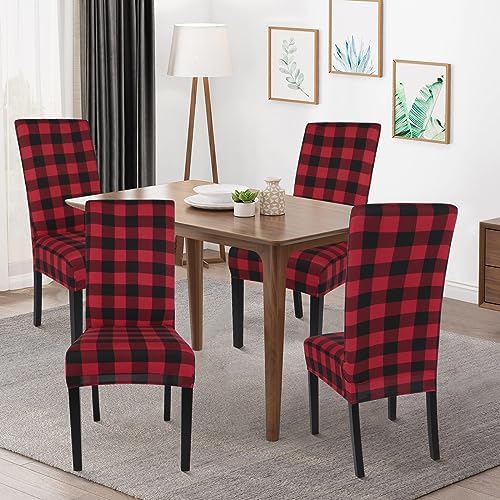 SearchI Christmas Chair Covers Set of 4 Black Red Plaid 1