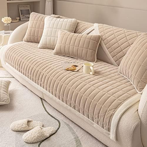 Vctops Velvet Plush Plaid Sofa Cover Non Slip Sectional Couch Protector 1