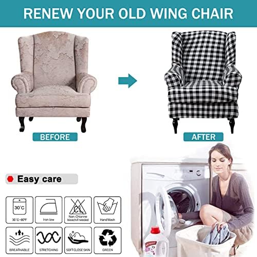 2 Piece Stretch Wingback Chair Covers with Elastic Bottom