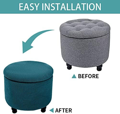 Teal Round Ottoman Cover 2 Piece Soft Plaid Slipcover