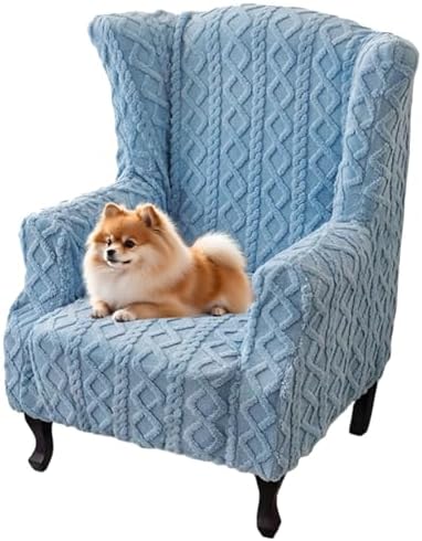 Ouxeer Wingback Chair Slipcover with Elastic Bottom - Blue