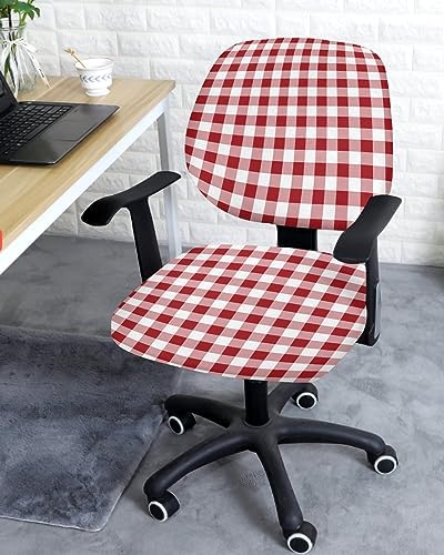 ALAGEO 2 Piece Red White Plaid Office Chair Cover