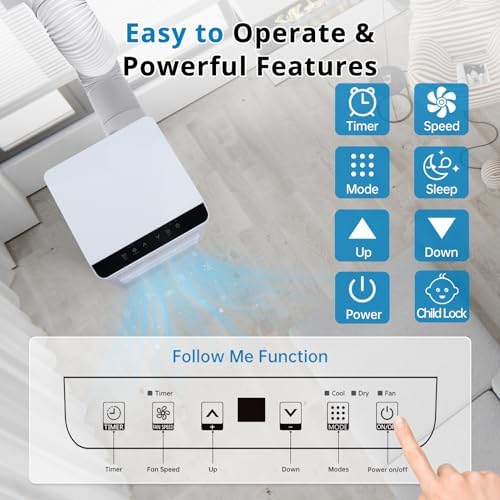 Kiarixo 8000 BTU Portable AC Unit with Dehumidifier Fan and Window Kit