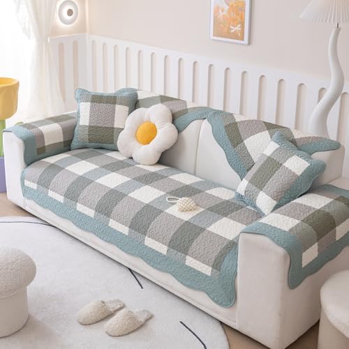 Green Buffalo Check Cotton Sofa Cover for Dogs and Cats