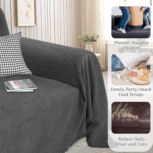 Chenille Couch Covers for L Shape Sectional with Tassels 2-Piece Set