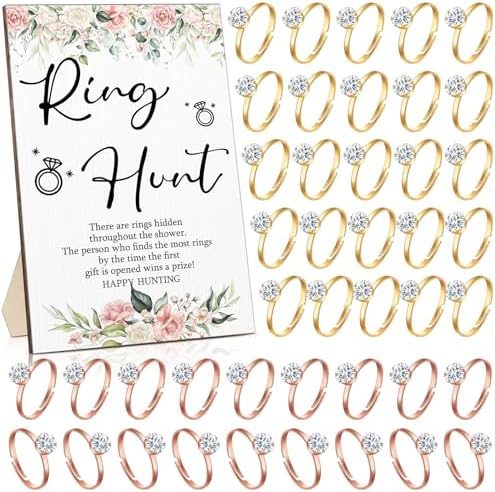 Bucherry Bridal Shower Game Sign with 100 Plastic Rings