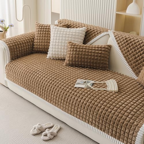 Plaid Fuzzy Plush Sofa Cover for Dogs Cats