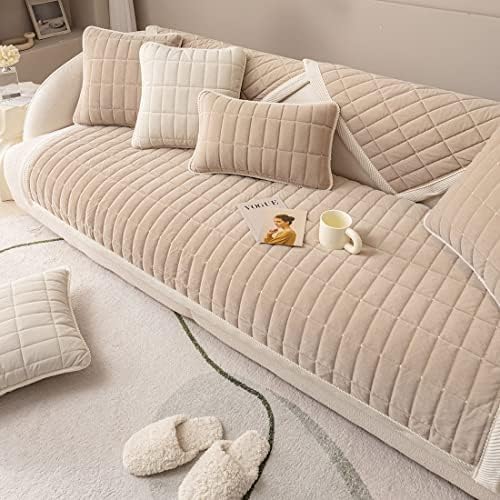 Vctops Velvet Plush Plaid Sofa Cover Non Slip Sectional Couch Protector 1