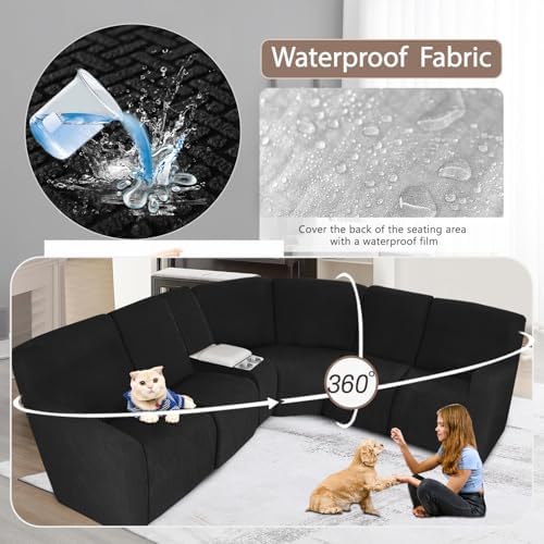 ALIECOM Waterproof Recliner Sectional Sofa Cover L Shape 5 Seat Black