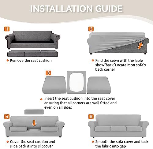 KEKUOU 4 Piece Stretch Couch Covers for 3 Cushion Sofa Pet Friendly