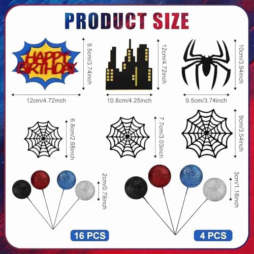 28pcs Spider Themed Birthday Cake Toppers
