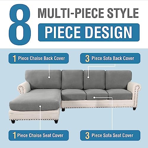 HVERSAILTEX 8-Piece Sectional Couch Covers Checked Pattern Dove