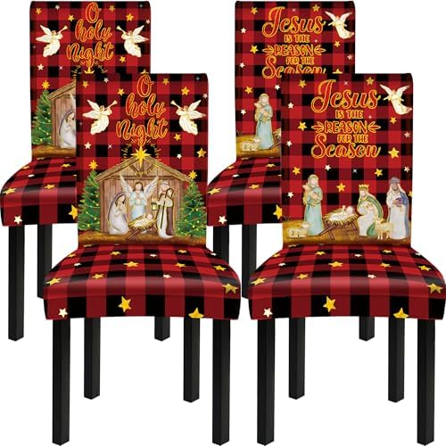 Fairooth Christmas Chair Covers with Nativity Design 4 Pcs