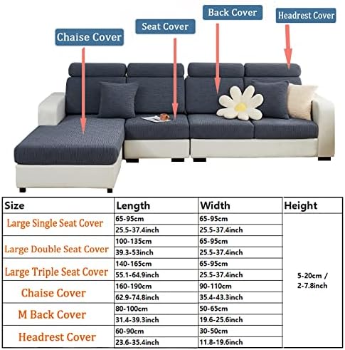 ELEOPTION Elastic Chaise Couch Slipcover for Sectional Sofa L Shape Grey White