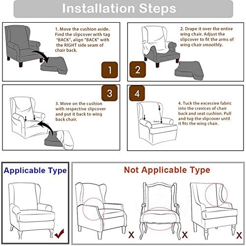 Wingback Chair Cover 2 Piece Durable Soft Slipcover for Armchair