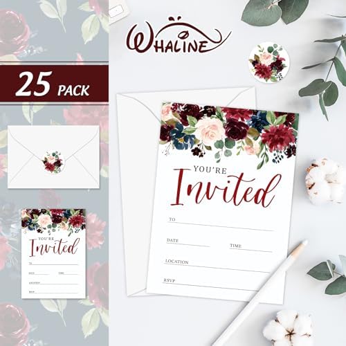 Whaline 25 Piece Watercolor Flower Invitation Set