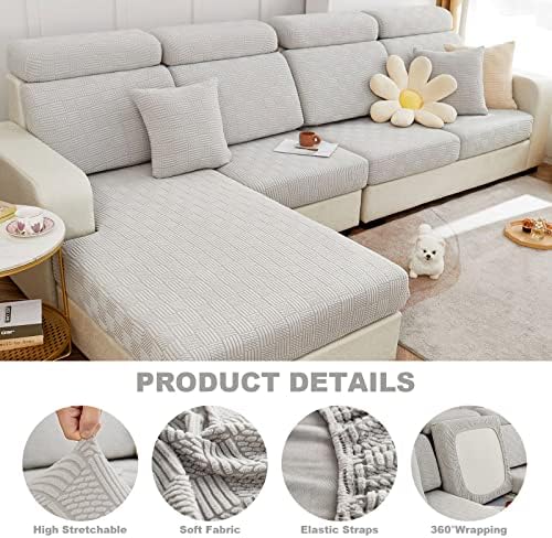 ELEOPTION Elastic Chaise Couch Slipcover for Sectional Sofa L Shape Grey White