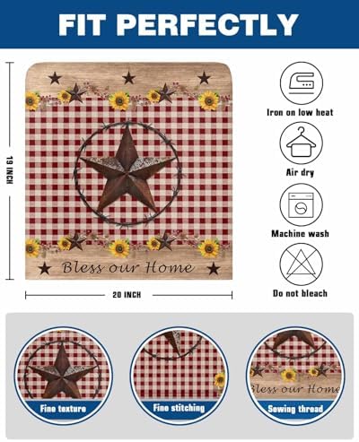 Dining Chair Cover Set of 4 Farmhouse Retro Country Star Pattern