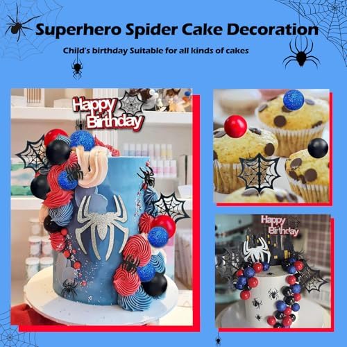 48 PCS Spider Themed Superhero Birthday Cake Decorations