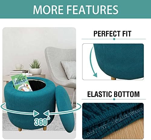 Teal Round Ottoman Cover 2 Piece Soft Plaid Slipcover