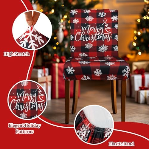 Luxury Red Buffalo Plaid Dining Chair Covers Set of 6 for Christmas