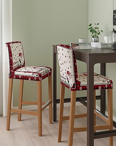 Christmas Gnomes Bar Stool Cover Set of 2 - Red Buffalo Plaid