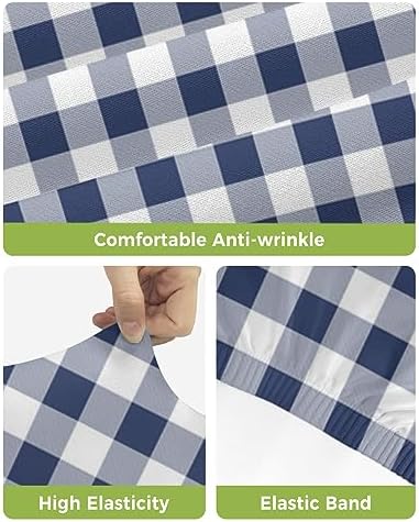 Navy Blue White Plaid Bar Stool Covers Set of 6