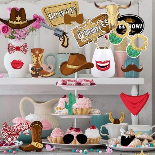 Blulu 26 Piece Cowboy Western Photo Booth Props Kit