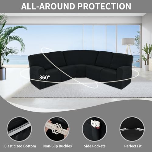 Easy-Going 100 Waterproof Recliner Cover Extra Large L-Shape Sofa Slipcover Black