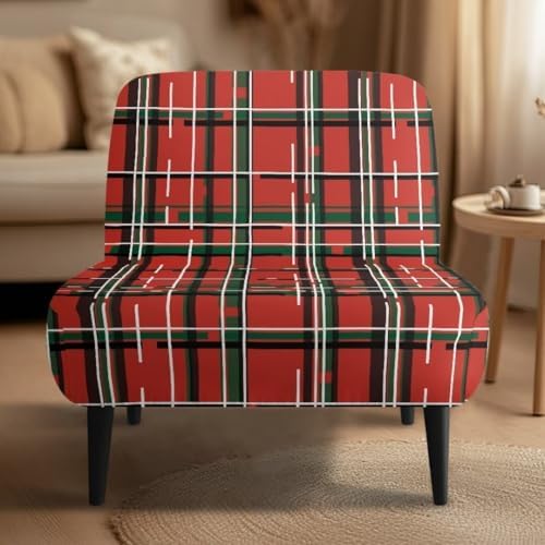 Christmas Plaid Armless Sofa Chair Cover with Removable Slipcover