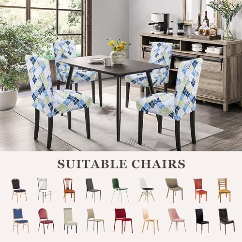 Sufdari Dining Chair Covers Set of 6 Green Blue Plaid