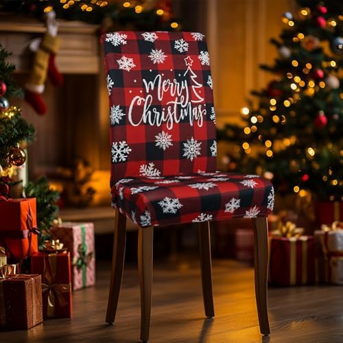 Luxury Red Buffalo Plaid Dining Chair Covers Set of 6 for Christmas