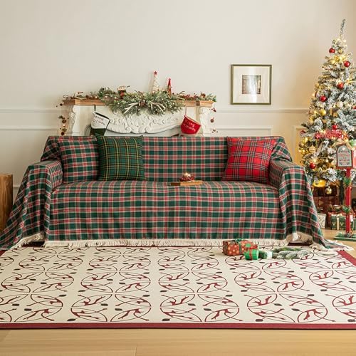 Vctops Green Buffalo Plaid Sofa Cover for Sectional Farmhouse